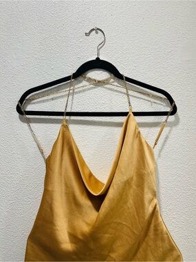Gold Satin Cowl Neck Mini Dress